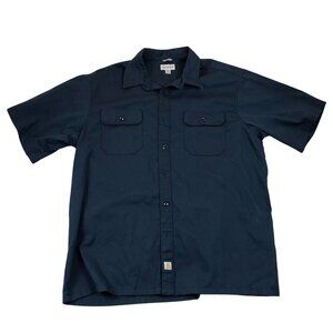 Carhartt Mens Work Shirt 2XL Relaxed Fit Button Up Navy Blue Short Sleeve Casual